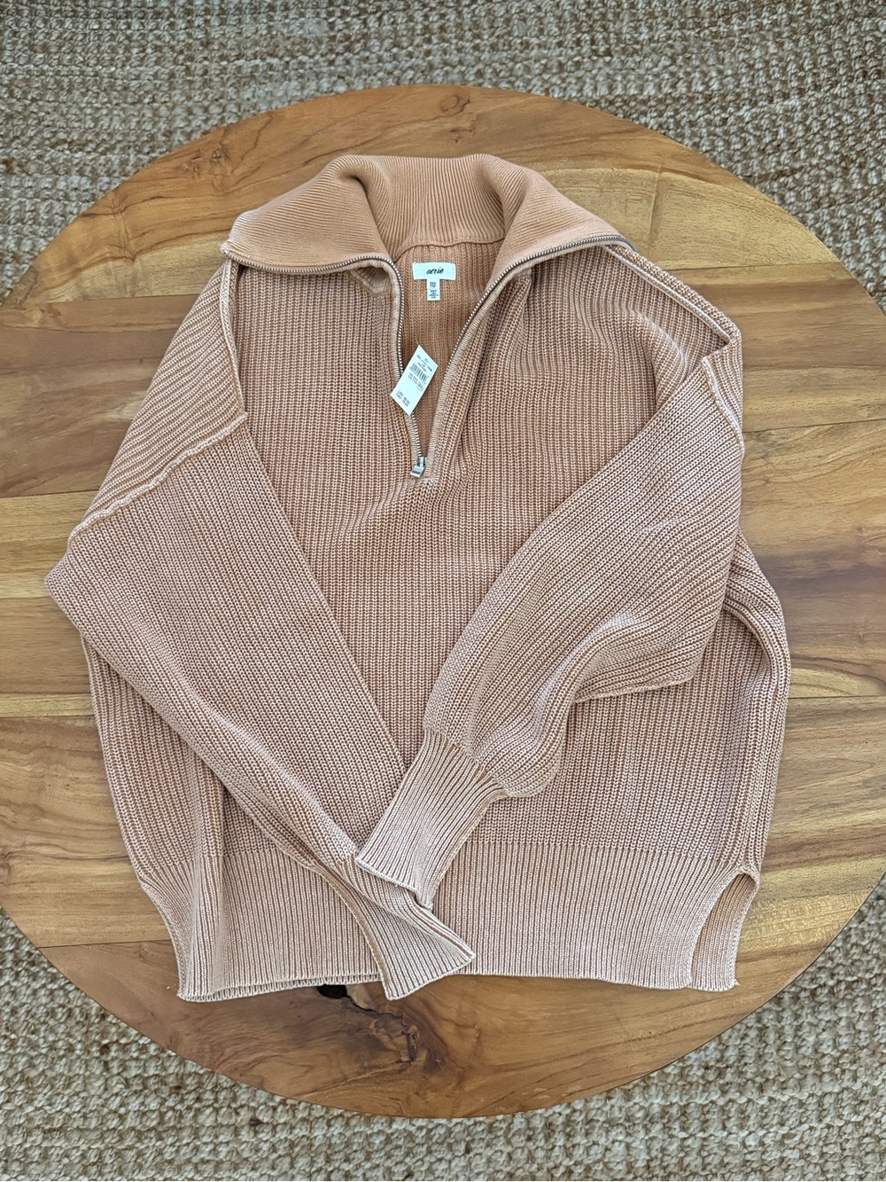 aerie knit Half-Zip Sweater in Warm Beige